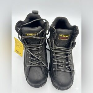 Dr. Martens Black Industrial Lace-Up Work Boots with Yellow Branding
